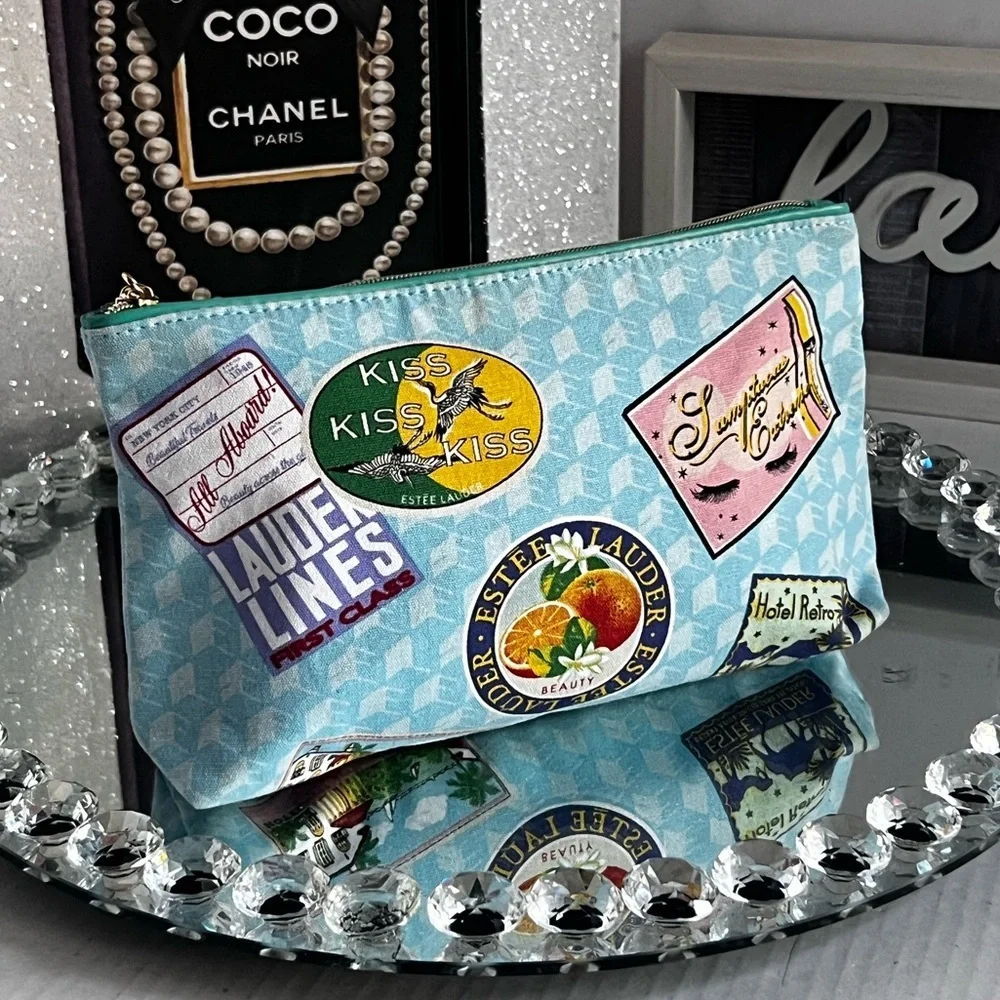 Estee Lauder Blue and Gold Cosmetic Bag